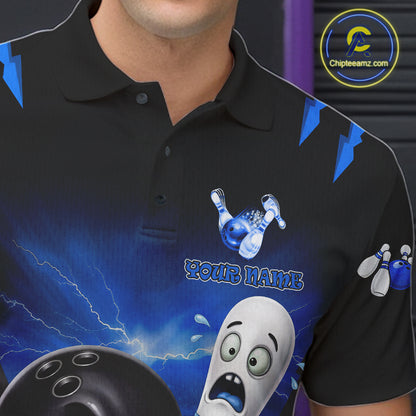 Funny Bowling Ball Custom Black And Blue Bowling Shirt For Men, Bowling Team Jersey Polo & 1/4 Zip TDM6211