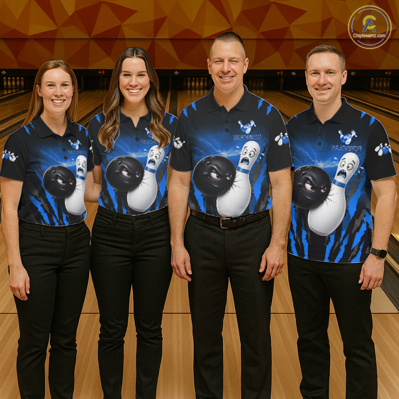 Funny Bowling Ball Custom Black And Blue Bowling Shirt For Men, Bowling Team Jersey Polo & 1/4 Zip TDM6211