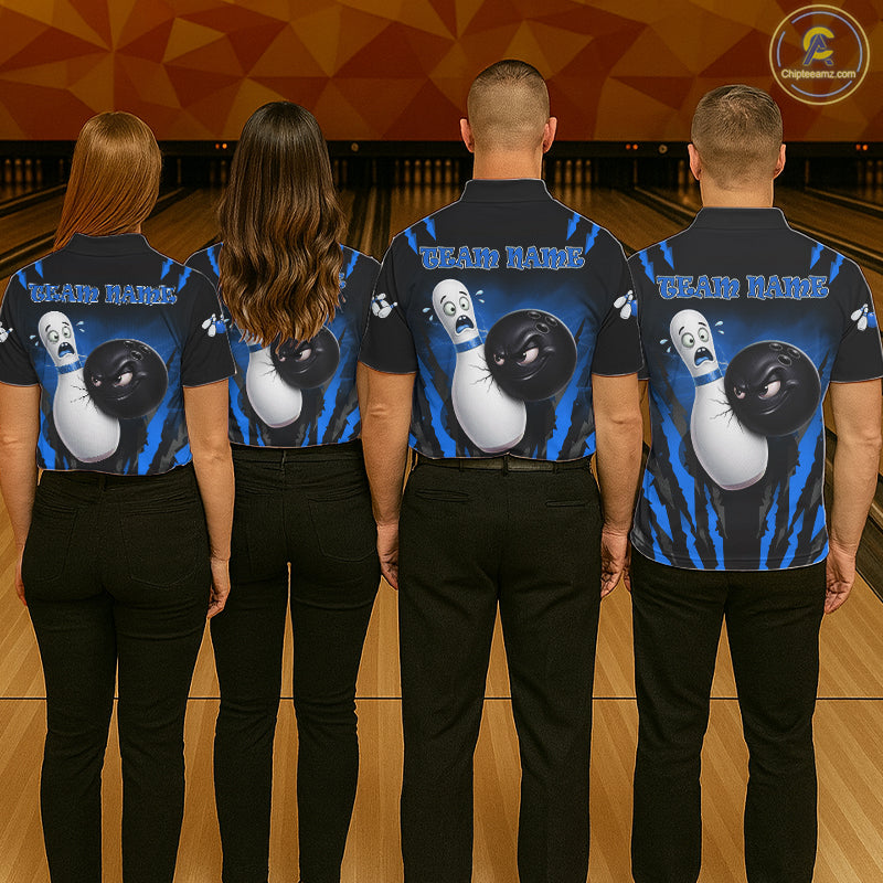 Funny Bowling Ball Custom Black And Blue Bowling Shirt For Men, Bowling Team Jersey Polo & 1/4 Zip TDM6211