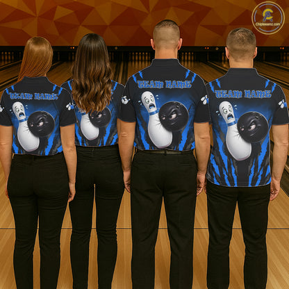 Funny Bowling Ball Custom Black And Blue Bowling Shirt For Men, Bowling Team Jersey Polo & 1/4 Zip TDM6211