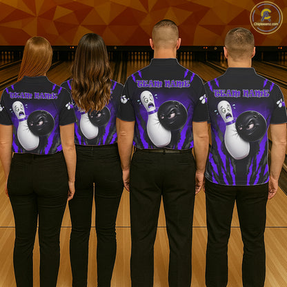 Funny Bowling Ball Custom Black And Purple Men’s Bowling Shirt, Bowling Team Jersey Polo & 1/4 Zip TDM6212