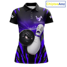 Load image into Gallery viewer, Funny Bowling Ball Custom Black And Purple Women's Bowling Shirt, Bowling Team Jersey Polo &amp; 1/4 Zip TDM6212