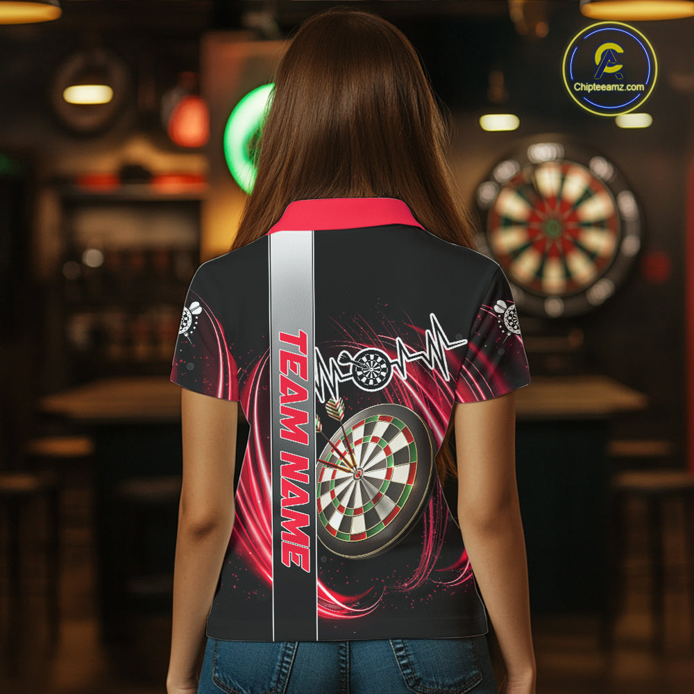 Personalized Red Swirl Heartbeat Darts Shirt For Women Custom Darts Jersey Team Polo & 1/4 Zip TDM6213