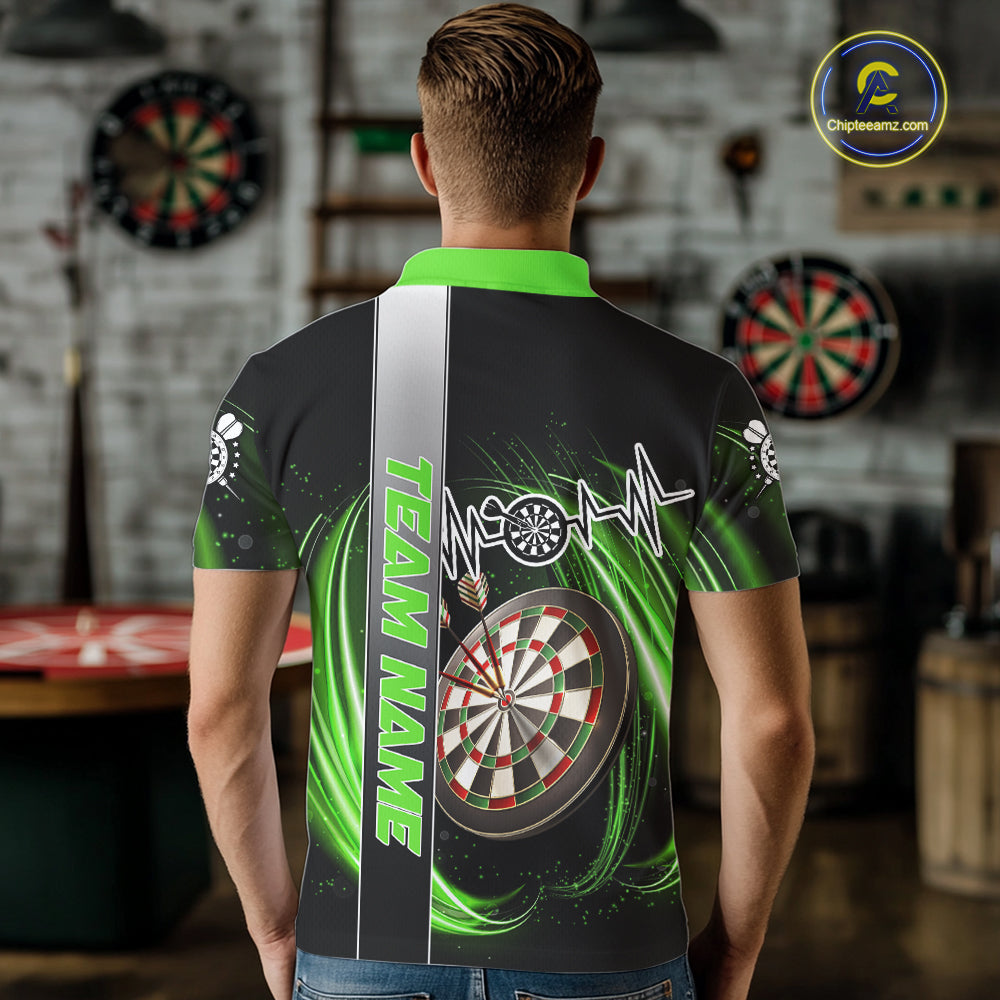 Personalized Green Swirl Heartbeat Darts Shirt For Men Custom Darts Jersey Team Polo & 1/4 Zip TDM6214