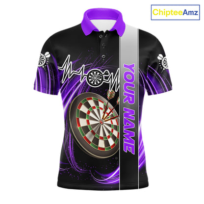 Personalized Purple Swirl Heartbeat Darts Shirt For Men Custom Darts Jersey Team Polo & 1/4 Zip TDM6215