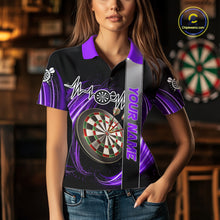 Load image into Gallery viewer, Personalized Purple Swirl Heartbeat Darts Shirt For Women Custom Darts Jersey Team Polo &amp; 1/4 Zip TDM6215