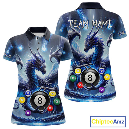Custom blue flame smoke pool jersey for women with eagle skull artwork and league style.