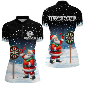 Funny Santa Playing Darts Custom Snow Background Women Dart Shirts, Christmas Dart Jerseys Dart Gift TDM2869