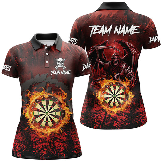 Personalized Red 3D Dart Board Fire Women Dart Shirts, Grim Reaper Dart Jerseys Dart Outfit TDM2871