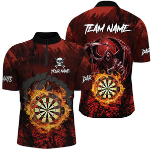 Personalized Red 3D Dart Board Fire Men Dart Shirts, Death Skeleton Dart Jerseys Cool Dart Outfit TDM2871