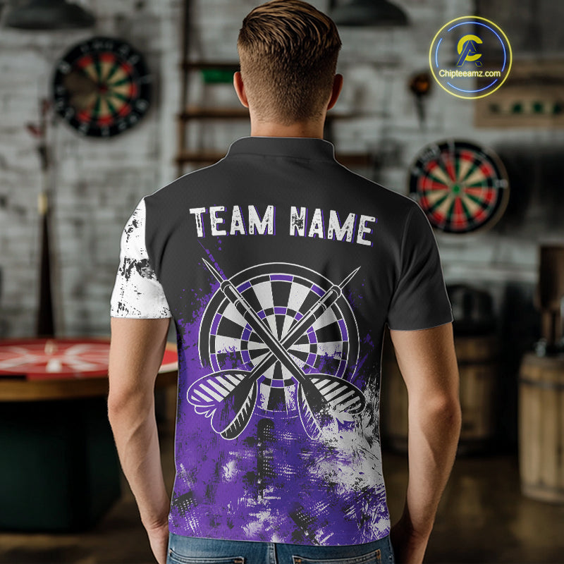 Personalized Purple Grunge Mens Dart Shirts Custom Dart Jerseys Team Polo & 1/4 Zip, Darts Uniform TDM5120