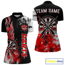 Load image into Gallery viewer, Personalized Red Grunge Womens Dart Shirts Custom Dart Jerseys Team Polo &amp; 1/4 Zip, Darts Uniform TDM5121