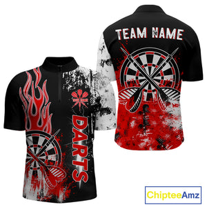 Personalized Red Grunge Mens Dart Shirts Custom Dart Jerseys Team Polo & 1/4 Zip, Darts Uniform TDM5121