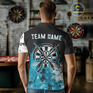 Personalized Blue Grunge Mens Dart Shirts Custom Dart Jerseys Team Polo & 1/4 Zip, Darts Uniform TDM5122