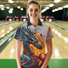Load image into Gallery viewer, Personalized Dragon And Fire Bowling Shirts Polo &amp; 1/4 Zip For Women, Dragon Bowling Team Jerseys TDM3659