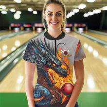 Load image into Gallery viewer, Personalized Dragon And Fire Bowling Shirts Polo &amp; 1/4 Zip For Women, Dragon Bowling Team Jerseys TDM3659