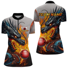 Load image into Gallery viewer, Personalized Dragon And Fire Bowling Shirts Polo &amp; 1/4 Zip For Women, Dragon Bowling Team Jerseys TDM3659