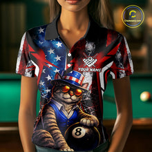 Load image into Gallery viewer, Funny Cat 8 Ball Billiard Shirt For Women Custom Vintage US Flag Pool Team Jersey Polo &amp; 1/4 Zip TDM5983