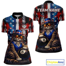 Load image into Gallery viewer, Funny Cat 8 Ball Billiard Shirt For Women Custom Vintage US Flag Pool Team Jersey Polo &amp; 1/4 Zip TDM5983