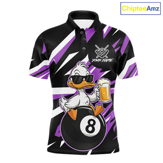 Custom Purple Funny Duck 8 Ball Pool Billiard Shirt For Men, Billiard Team Jersey Polo & 1/4 Zip TDM6449