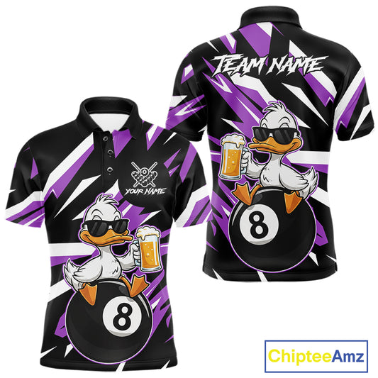 Custom Purple Funny Duck 8 Ball Pool Billiard Shirt For Men, Billiard Team Jersey Polo & 1/4 Zip TDM6449