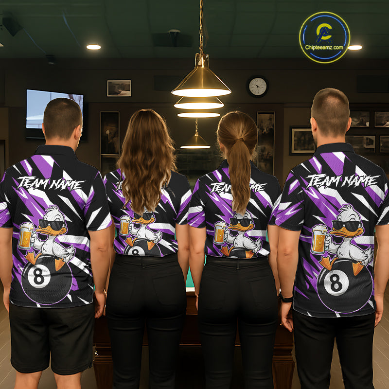 Custom Purple Funny Duck 8 Ball Pool Billiard Shirt For Men, Billiard Team Jersey Polo & 1/4 Zip TDM6449