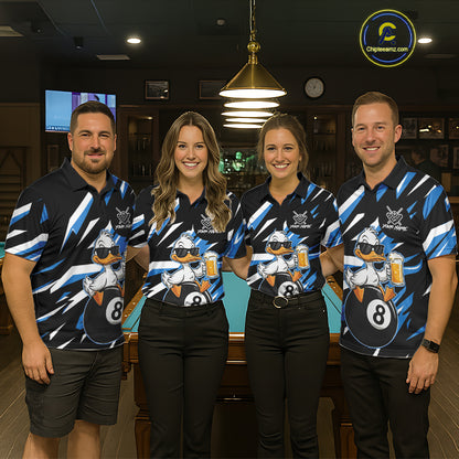 Custom Blue Funny Duck 8 Ball Pool Billiard Shirt For Men, Billiard Team Jersey Polo & 1/4 Zip TDM6450