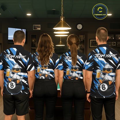 Custom Blue Funny Duck 8 Ball Pool Billiard Shirt For Men, Billiard Team Jersey Polo & 1/4 Zip TDM6450