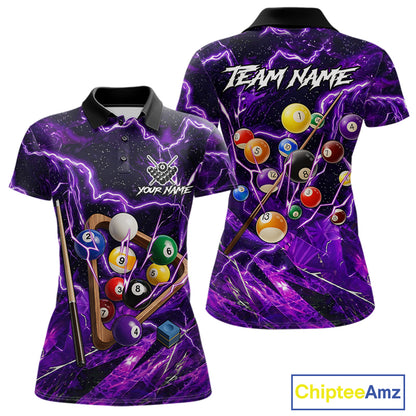 Purple Thunder Lightning Pool Balls Billiard Shirt For Women Custom Billiard Jersey Polo & 1/4 Zip TDM6452