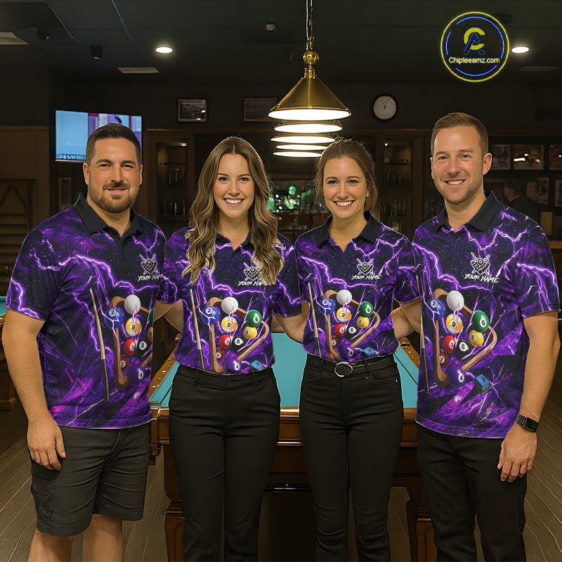 Purple Thunder Lightning Pool Balls Billiard Shirt For Women Custom Billiard Jersey Polo & 1/4 Zip TDM6452