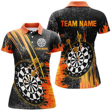 Load image into Gallery viewer, Custom Grey Grunge Orange Fire Flame Darts Shirts For Women, Darts Team Jerseys Short Sleeves TDM2635