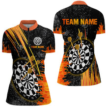 Load image into Gallery viewer, Custom Grey Grunge Orange Fire Flame Darts Shirts For Women, Darts Team Jerseys Short Sleeves TDM2635