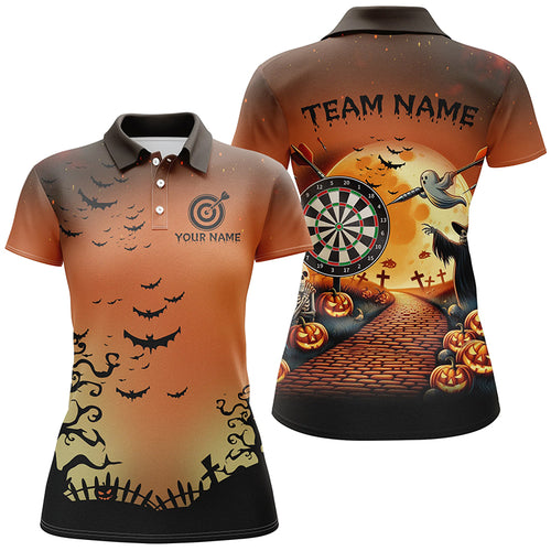 Funny Halloween Women Dart Shirts Custom Orange Black Dart Jerseys, Halloween Outfit For Darts Lover TDM2638