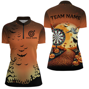 Funny Halloween Women Dart Shirts Custom Orange Black Dart Jerseys, Halloween Outfit For Darts Lover TDM2638