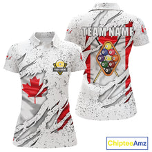 Load image into Gallery viewer, 9 Ball Pool Canada Flag White Grunge Custom Women's Billiard Shirt, Patriotic Pool Team Shirts TDM5139