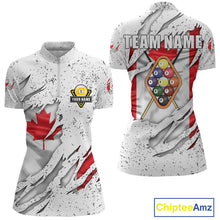 Load image into Gallery viewer, 9 Ball Pool Canada Flag White Grunge Custom Women's Billiard Shirt, Patriotic Pool Team Shirts TDM5139