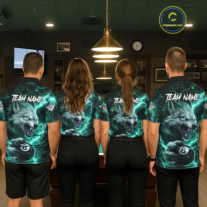 Turquoise 8 Ball Pool Wolf Lightning Billiard Shirt For Women Custom Billiard Jersey Polo & 1/4 Zip TDM5615