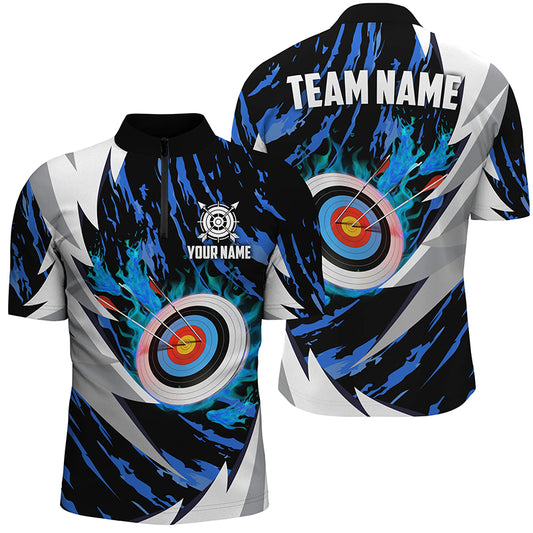 Personalized 3D Target Archery Thunder Men Quarter-Zip Shirts, Archery Team Jerseys |Blue TDM1026