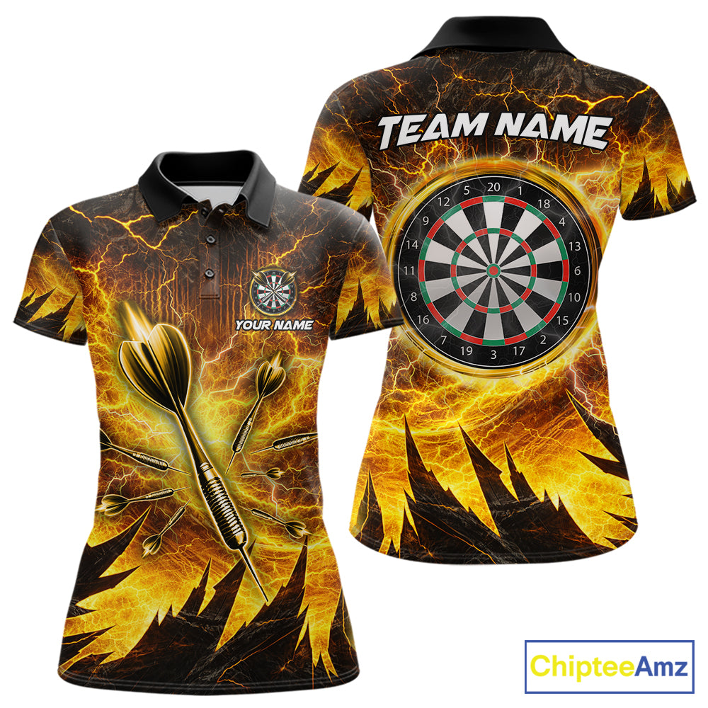 Personalized Yellow Darts Polo & 1/4 Zip For Women Custom Thunder Lightning Darts Team Jersey TDM6216