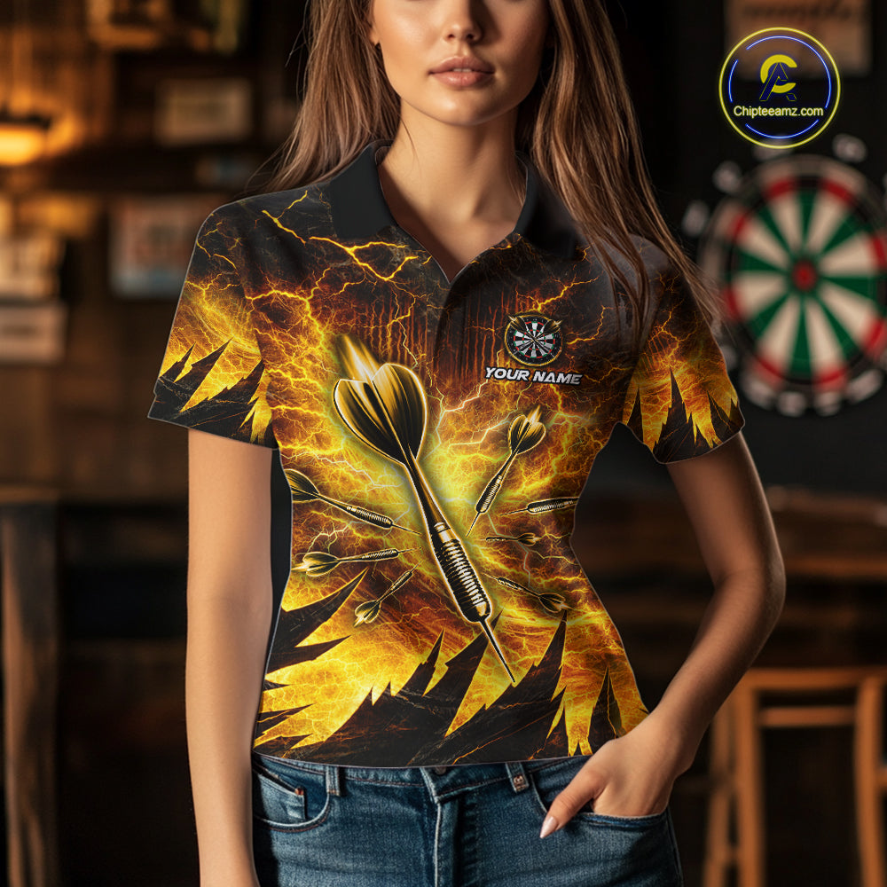 Personalized Yellow Darts Polo & 1/4 Zip For Women Custom Thunder Lightning Darts Team Jersey TDM6216