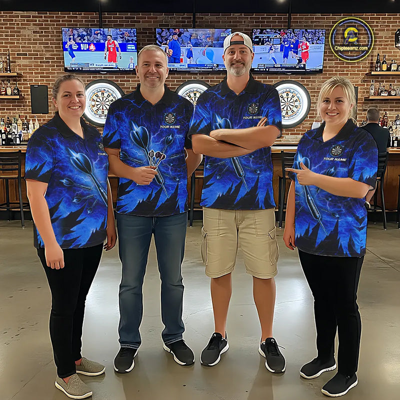 Personalized Blue Darts Polo & 1/4 Zip For Men Custom Thunder Lightning Darts Team Jersey TDM6217