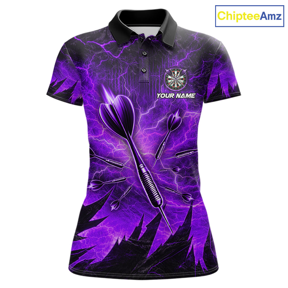 Personalized Purple Darts Polo & 1/4 Zip For Women Custom Thunder Lightning Darts Team Jersey TDM6218