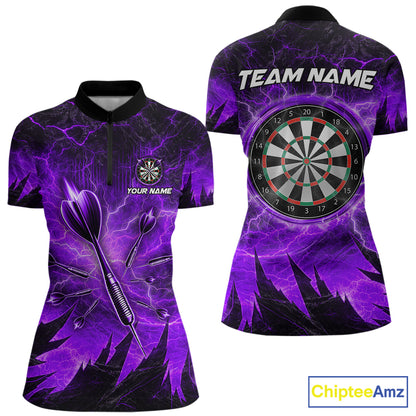 Personalized Purple Darts Polo & 1/4 Zip For Women Custom Thunder Lightning Darts Team Jersey TDM6218