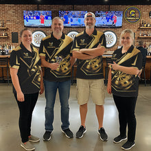 Load image into Gallery viewer, Black And Gold Darts Polo &amp; 1/4 Zip For Women Custom Darts Jersey, Darts Tournament Team Shirt TDM6226