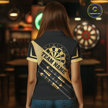 Load image into Gallery viewer, Black And Gold Darts Polo &amp; 1/4 Zip For Women Custom Darts Jersey, Darts Tournament Team Shirt TDM6226