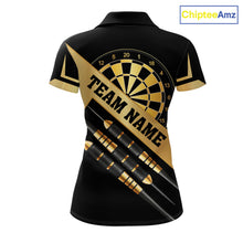 Load image into Gallery viewer, Black And Gold Darts Polo &amp; 1/4 Zip For Women Custom Darts Jersey, Darts Tournament Team Shirt TDM6226