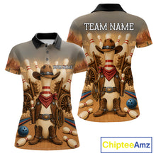 Load image into Gallery viewer, Funny cowboy bowling polo shirt for women, custom bowling team jersey.
