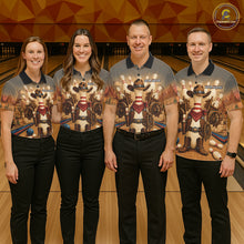 Load image into Gallery viewer, Bowling team wearing matching funny cowboy jerseys front view.