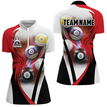 Load image into Gallery viewer, Personalized Billiard Tournament Shirts For Women Custom Team Name Billiard Balls Pool Jerseys |Red TDM2890