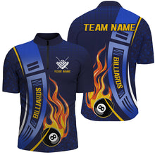 Load image into Gallery viewer, Blue 8 Ball Flame Fire Men Billiard Shirts Custom Billiard League Pool Jerseys For Team Pooler TDM2896